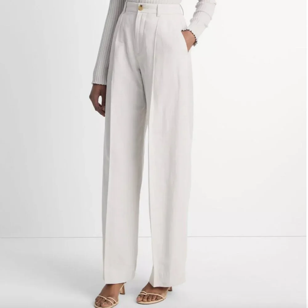 Vince High Waist Tailored Wide Leg Trouser Pants Cotton Rayon Linen 14 NWT - Picture 2 of 4